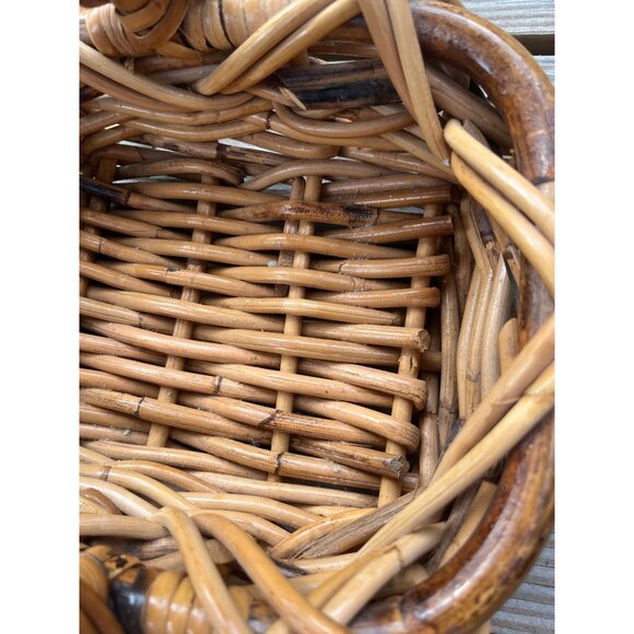 Vintage Woven Rattan Basket With Handle Rectangle Cottage Rustic - Picture 9 of 16